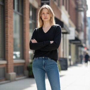 BLACK BROWN 100% 2 PLY CASHMERE CLASSIC BLACK ANGORA FEEL SWEATER FABULOUS FIT M